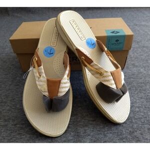 Sperry Top Sider Seafish Sandals Womens 7.5M‎ Tan Gold Stripes NEW in Box